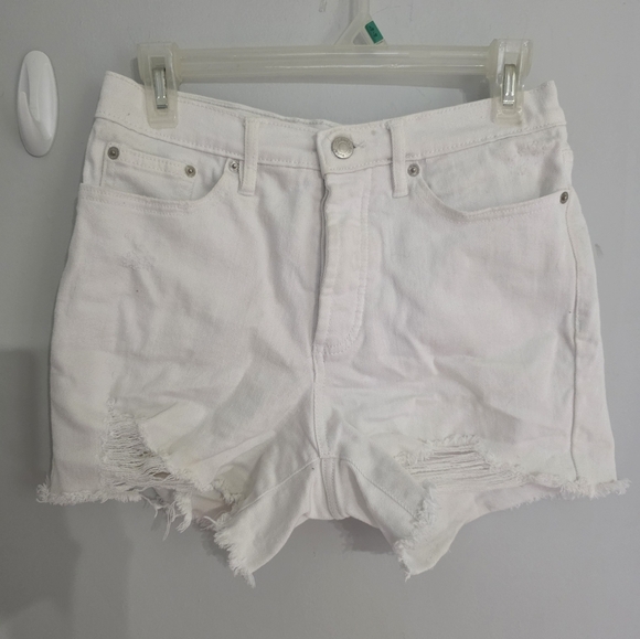 Calvin Klein White Distressed Denim Shorts - Picture 1 of 12